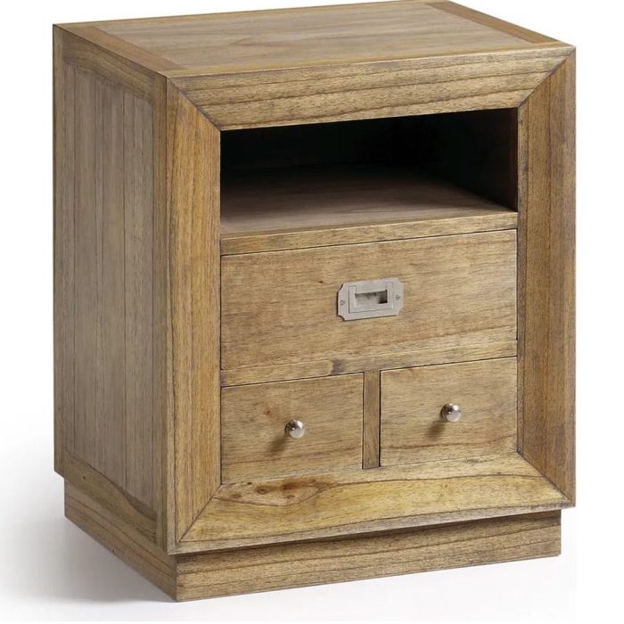 Comodino etnico legno mindi naturale.
