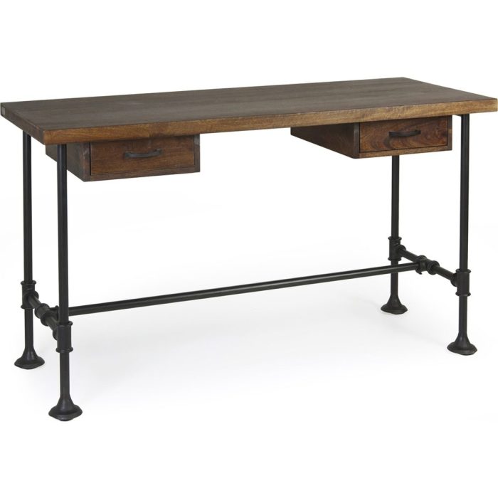 Scrivania industrial legno mindi con cassetti