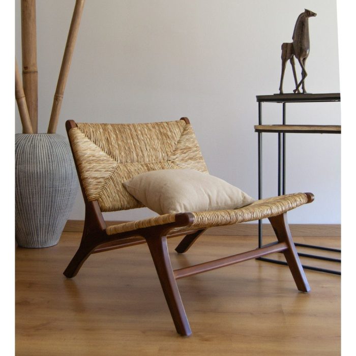 Poltroncina etnica bassa rattan e teak artigianale - Etnico Outlet