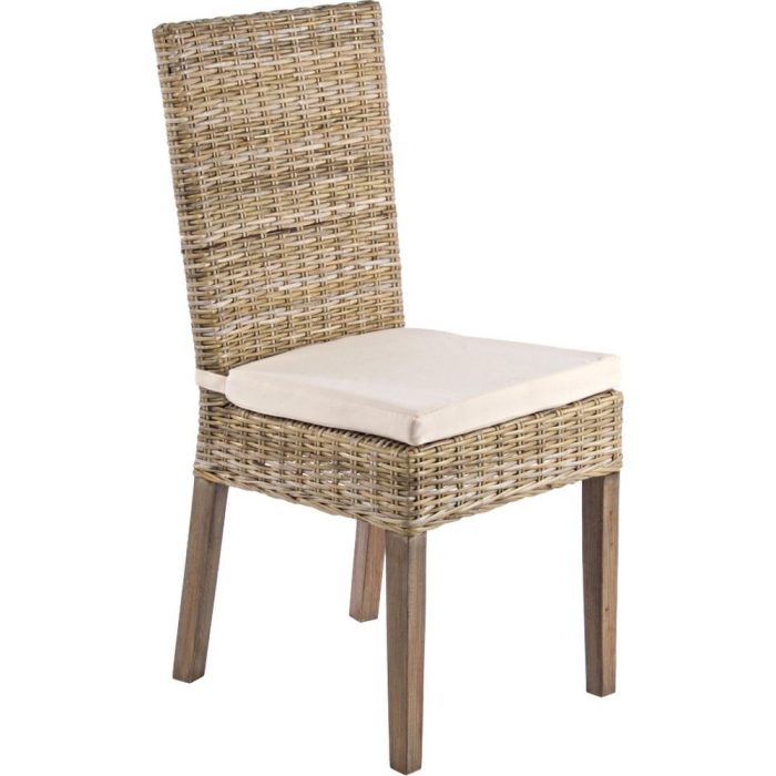 Set 4 sedie etniche in rattan naturale con struttura in mogano e cuscino sfoderabile