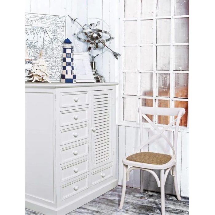 Sedia shabby chic in legno bianco e rattan - Etnico Outlet