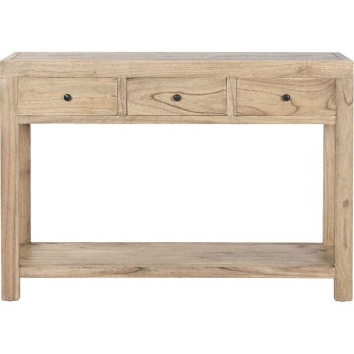 Consolle etnica in legno massiccio di mindi naturale con cassetti.