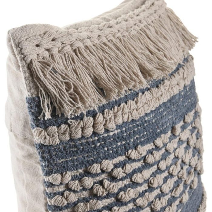 Cuscino Etnico Azzurro Beige in Cotone con Frange – Etnico Outlet