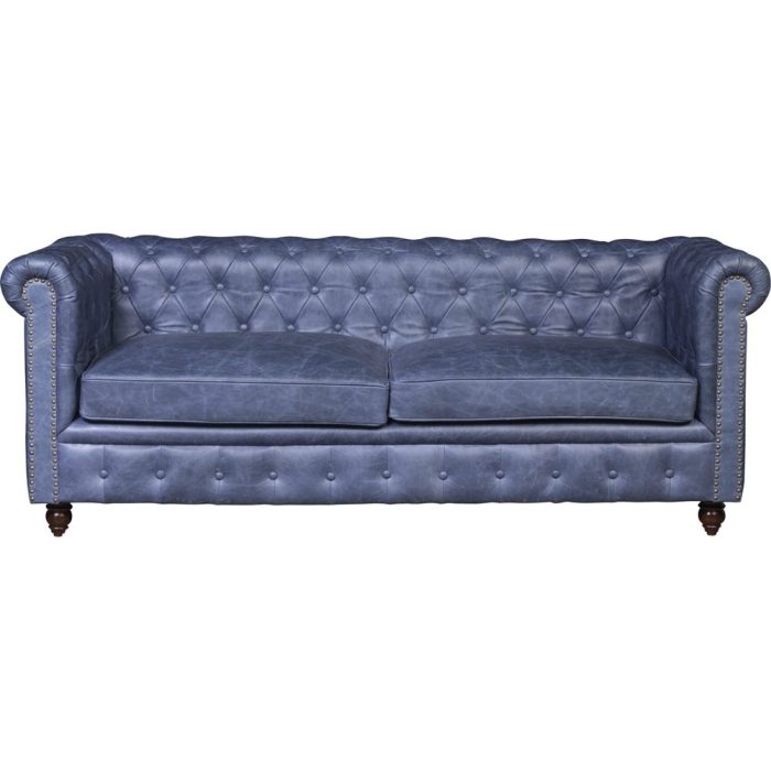 Divano Chesterfield in pelle 3P blu