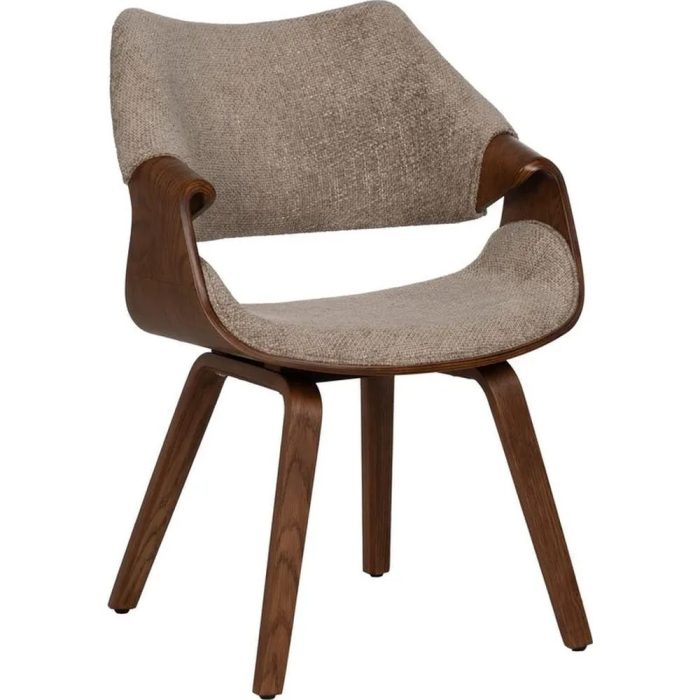Sedia vintage living in tessuto beige e faggio