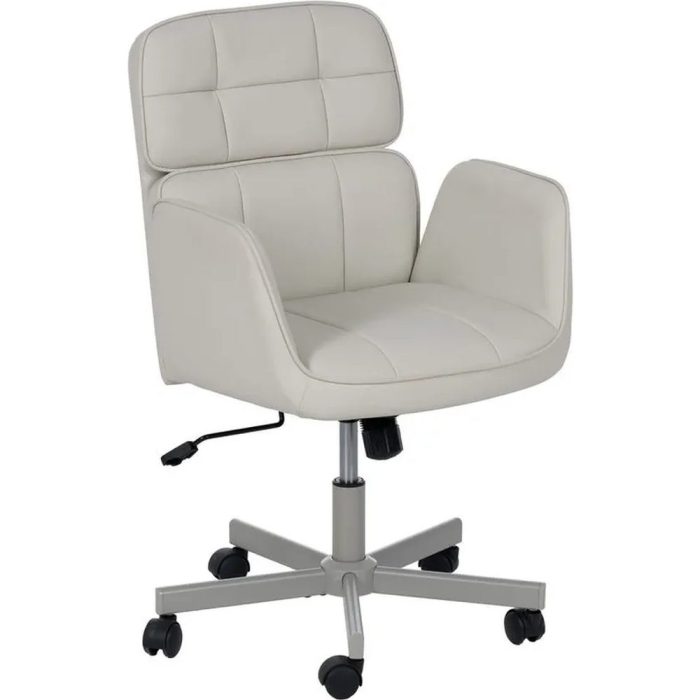 Poltrona ufficio vintage girevole in similpelle crema