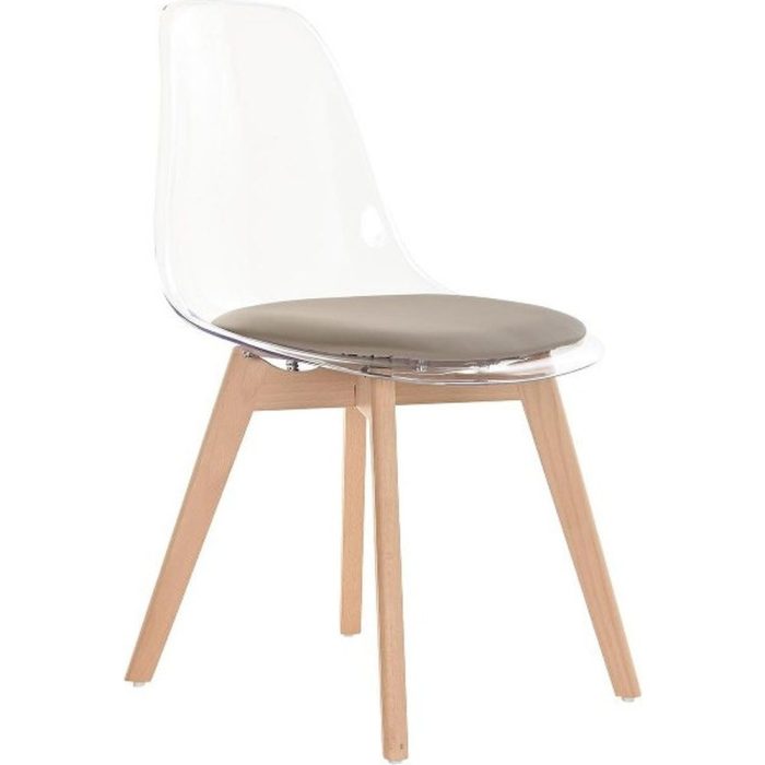 Sedia trasparente design scandinavo con gambe in legno