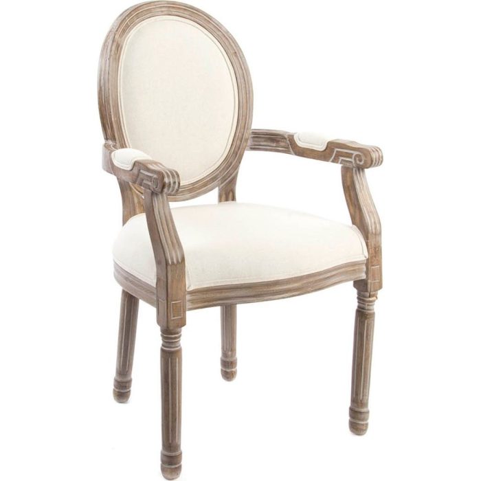 Sedia francese con braccioli in lino bianco crema