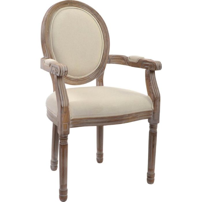 Sedia francese con braccioli in lino beige