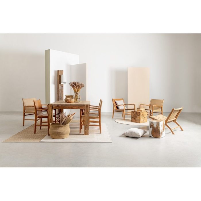 Poltrona etnica teak e pelle tortora | Etnico Outlet