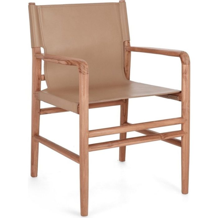 Poltrona etnica in teak massello e pelle tortora