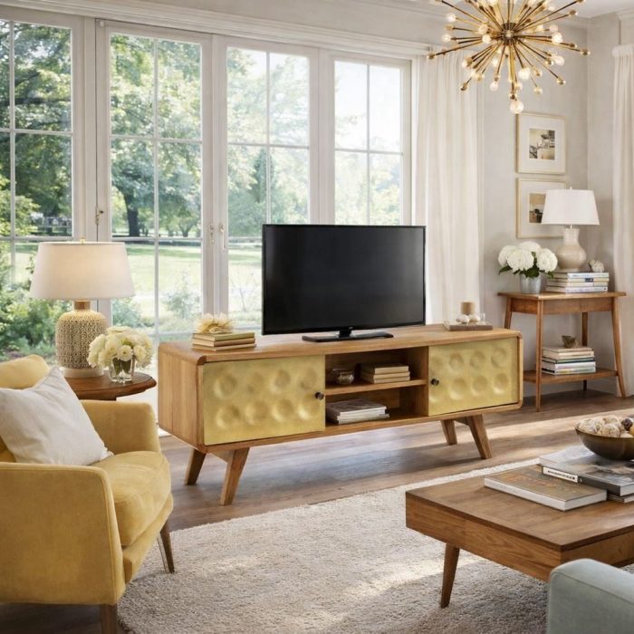Porta TV vintage anni 60 decorato in legno – Etnico Outlet