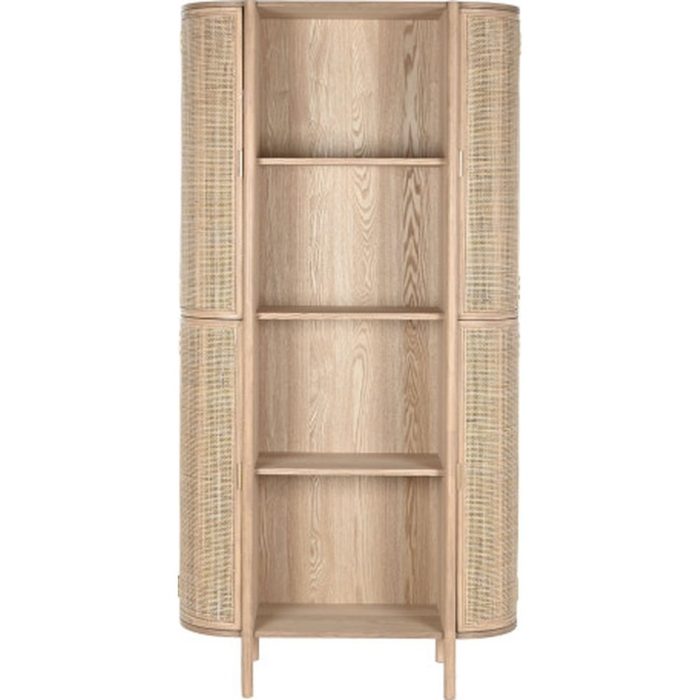 Armadio vintage con ante in rattan e struttura in legno massello