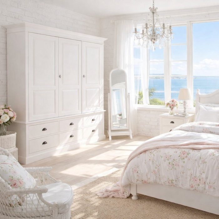 Armadio shabby chic bianco legno massello