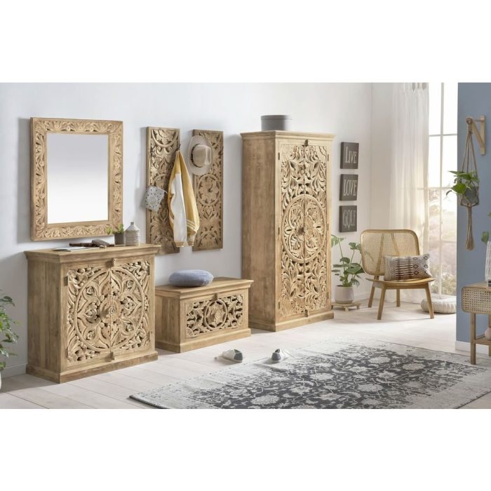 Armadio etnico orientale intagliato in mango - Etnico Outlet