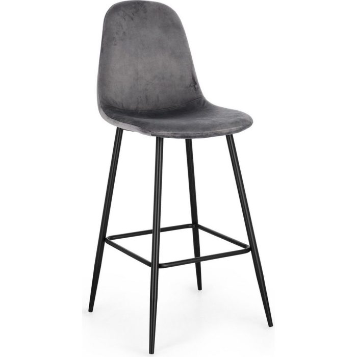 Sgabello bar vintage nero con seduta imbottita effetto velluto