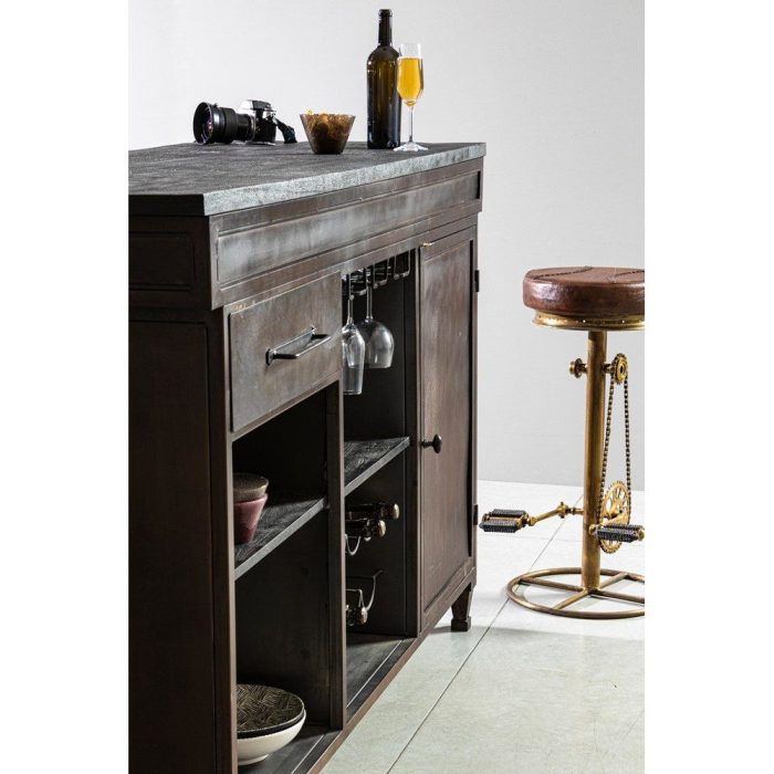 Sgabello bar industrial alto in acciaio e pelle – Etnico Outlet
