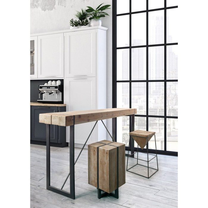 Sgabello industrial quadrato con seduta in legno di abete