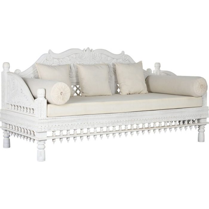 Divano orientale etnico in legno massello bianco - Etnico Outlet