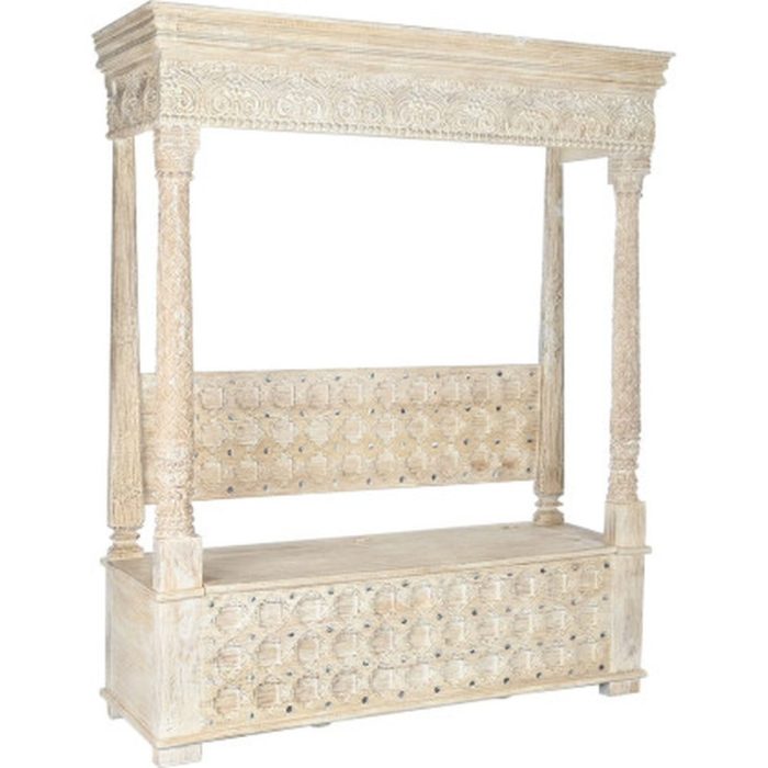Banco orientale intagliato in legno massello di mango bianco