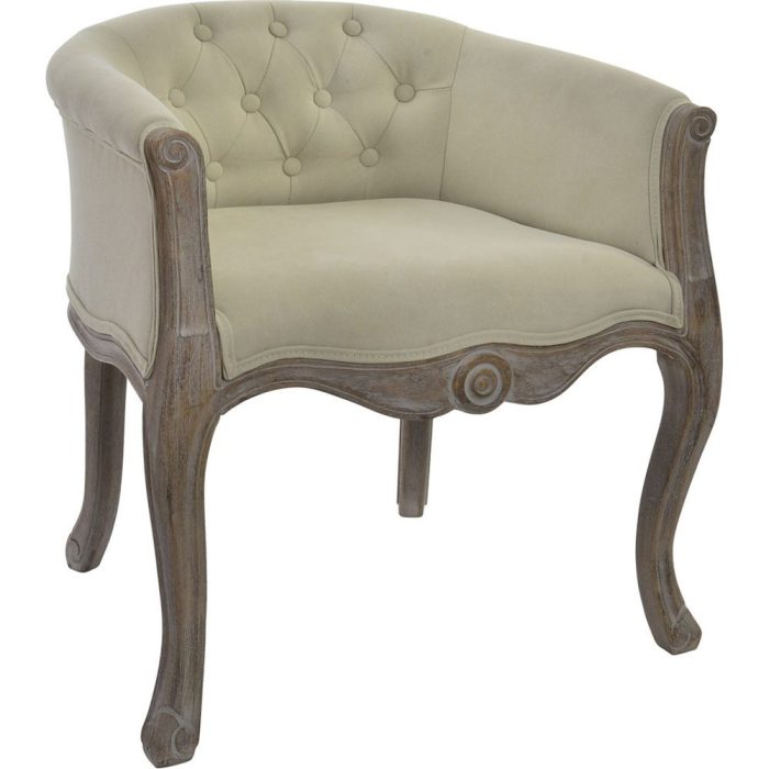 Poltrona francese beige capitonné con struttura