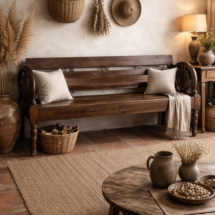 Panchina Orientale Etnica in Teak Massello Scolpito - Etnico Outlet