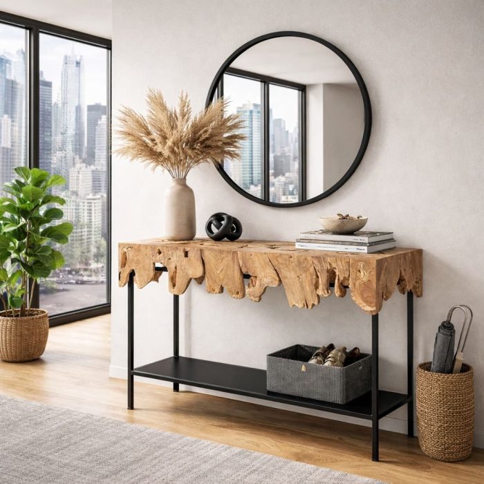 Consolle industrial radice teak e acciaio - Etnico Outlet