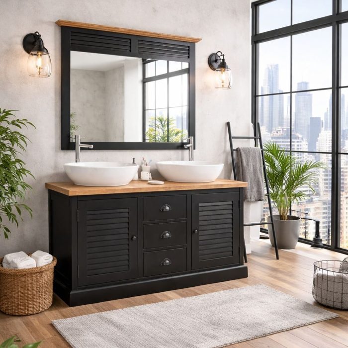 Mobile bagno vintage con lavabi e specchio SU MISURA - Etnico Outlet