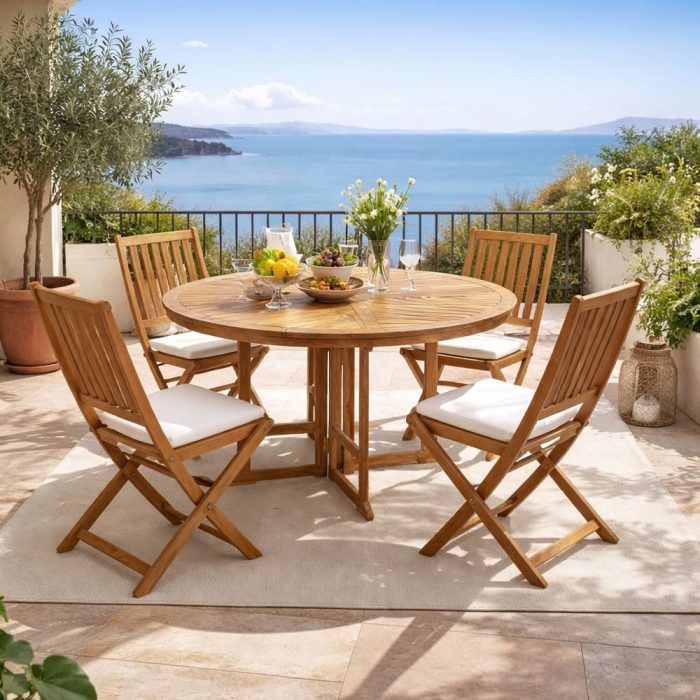 Tavolo pieghevole rotondo teak massello - Etnico Outlet
