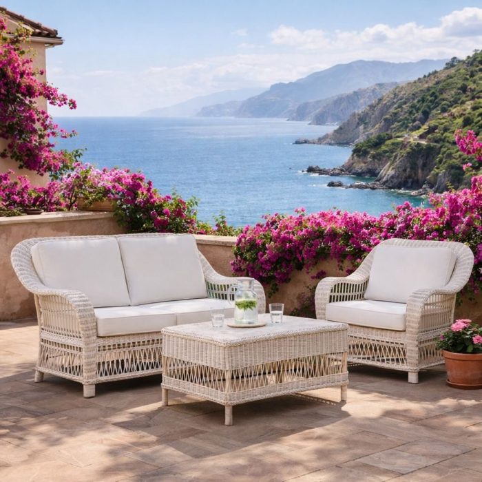 Poltrona giardino provenzale rattan bianco - Etnico Outlet