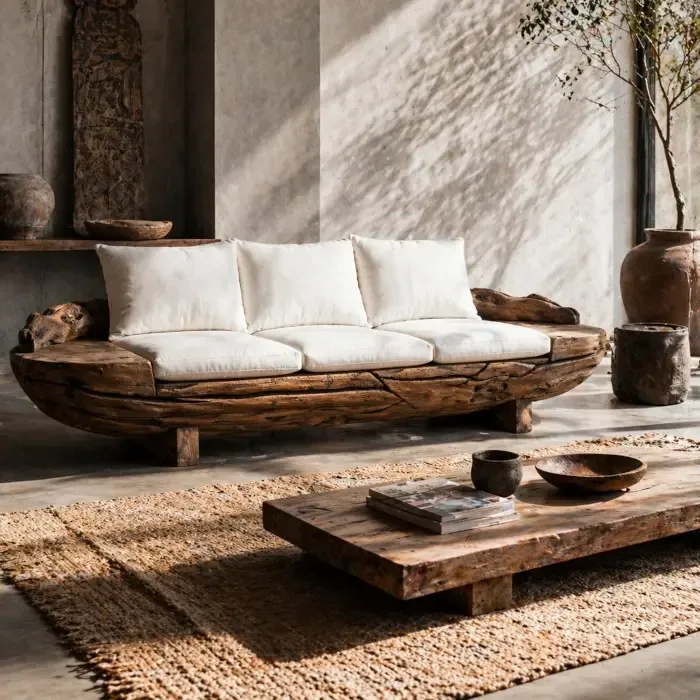 Divano etnico teak riciclato - Design naturale artigianale