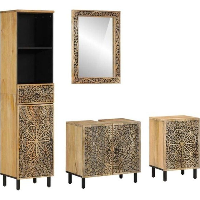 Set bagno orientale legno mango - Arredo completo naturale