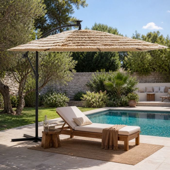 Ombrellone tropicale con frange giardino acciaio 290 - Etnico Outlet