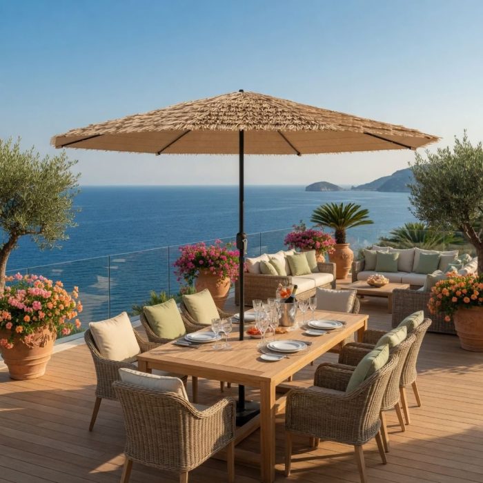 Ombrellone tropicale con luci LED e frange giardino - Etnico Outlet