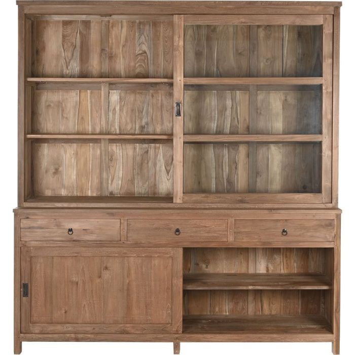 Libreria vetrina etnica teak con ante scorrevoli - Etnico Outlet