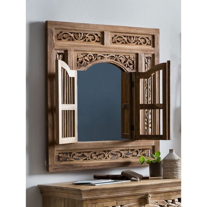 Specchio etnico Bali in teak con ante - Etnico Outlet