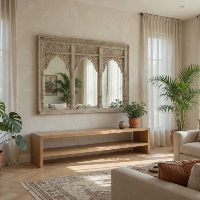 Specchio triplo arco indiano in teak - Etnico Outlet