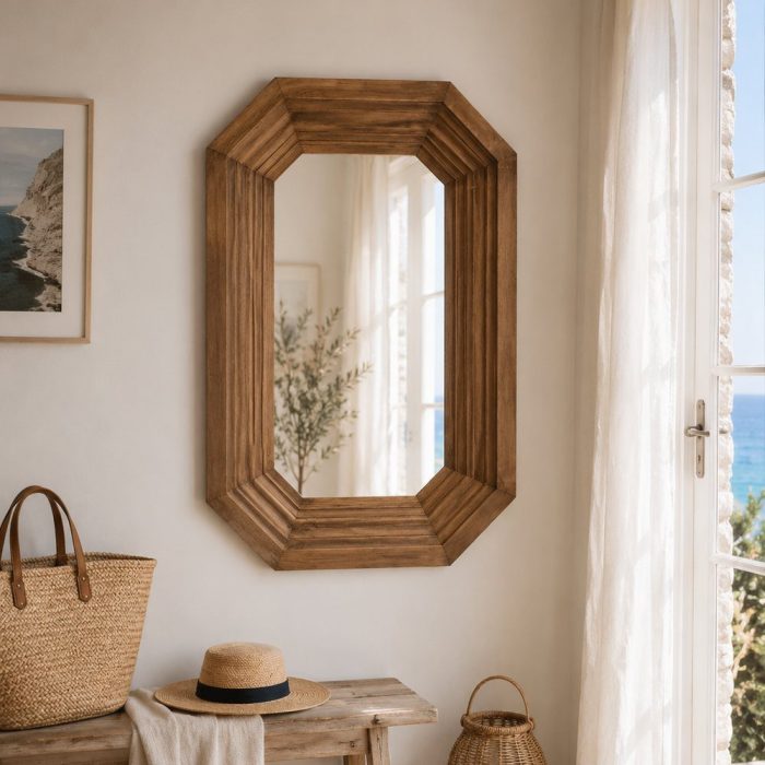 Specchio etnico ottagonale legno e ottone - Etnico Outlet