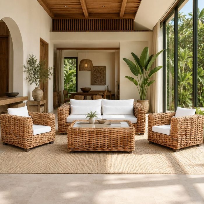 Salotto living rattan naturale set 4 pz