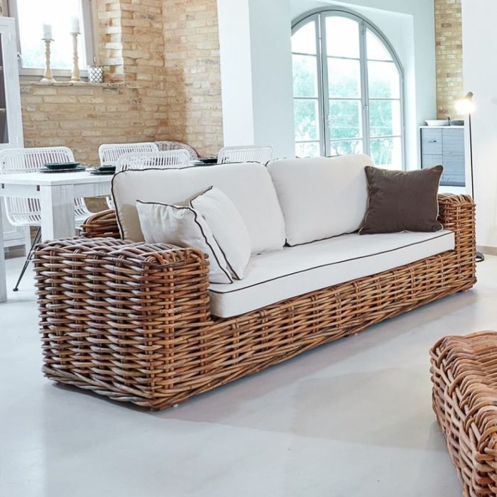 Salotto rattan naturale con tavolino - Etnico Outlet