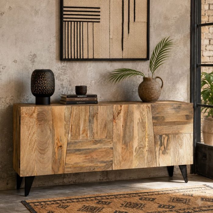 Credenza etnica moderna sheesham intarsiato - Etnico Outlet