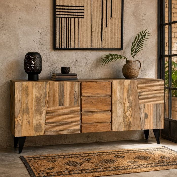 Credenza etnica sheesham intarsiata - Etnico Outlet