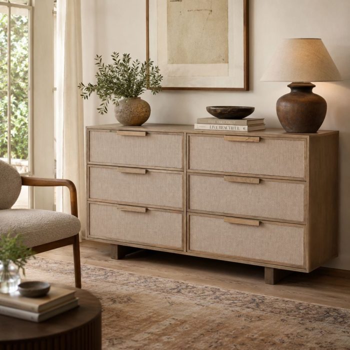 Cassettiera vintage modern mango rattan - Etnico Outlet