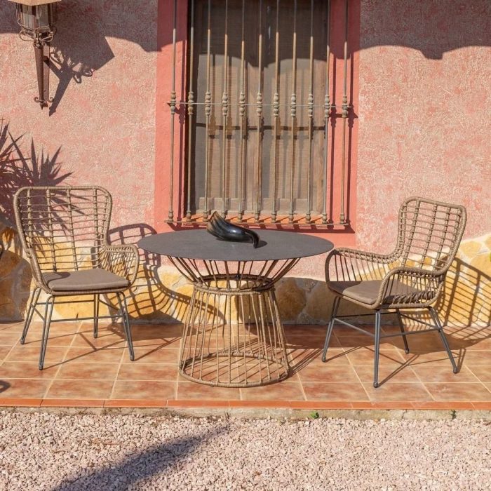 Tavolo Tondo Vintage da Giardino in Rattan - Etnico Outlet