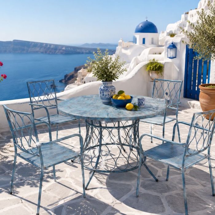 Tavolo provenzale da giardino in ferro blu anticato - Etnico Outlet
