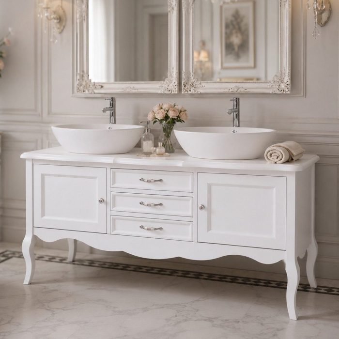 Mobile bagno provenzale bianco con doppio lavabo - Etnico Outlet