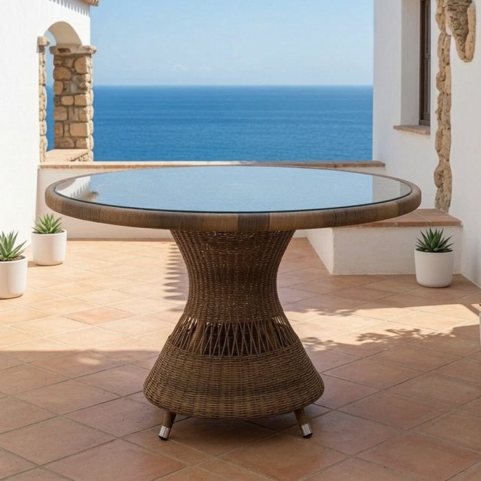 Set giardino brown in rattan con tavolo e poltrone - Etnico Outlet