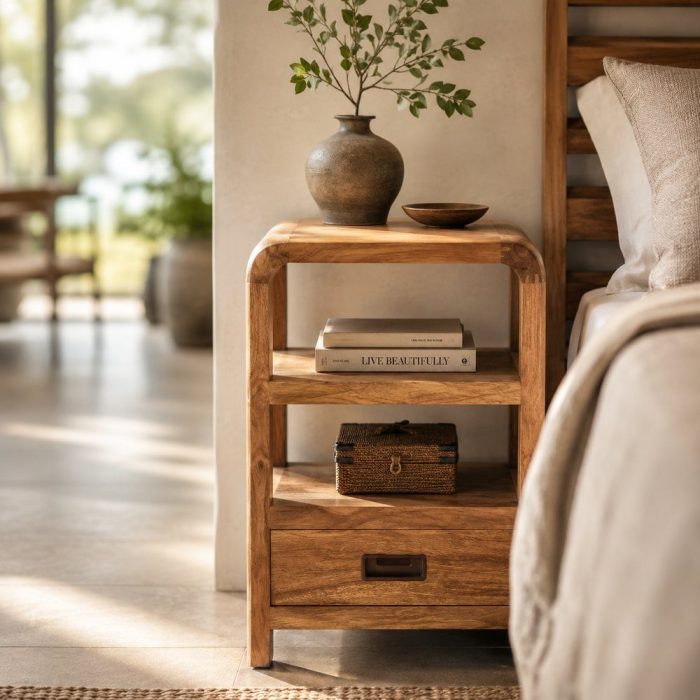 Comodino etnico vintage acacia - Etnico Outlet