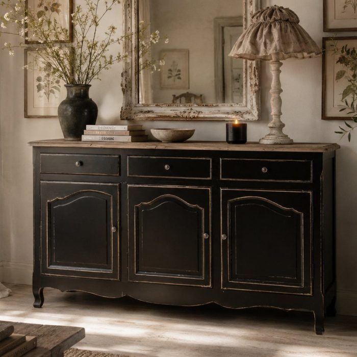 Buffet provenzale nero shabby chic - Etnico Outlet