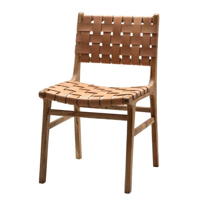 Sedia rustuca living  in mango e cuoio intrecciato - Etnico Outlet